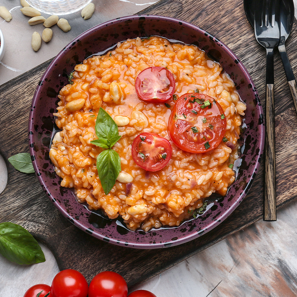 Veganes Tomatenrisotto mit Cashew Parmesan